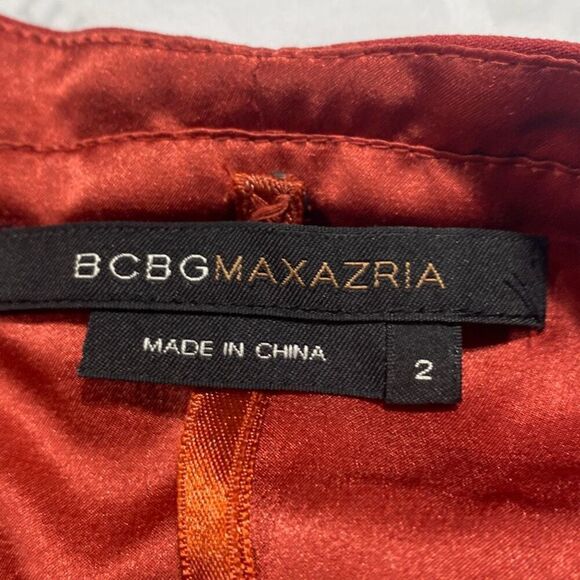 BCBGMaxAzria Womens Sleeveless Slinky Silk Halter Mini Dress Burnt Orange Size 2 - Picture 11 of 12
